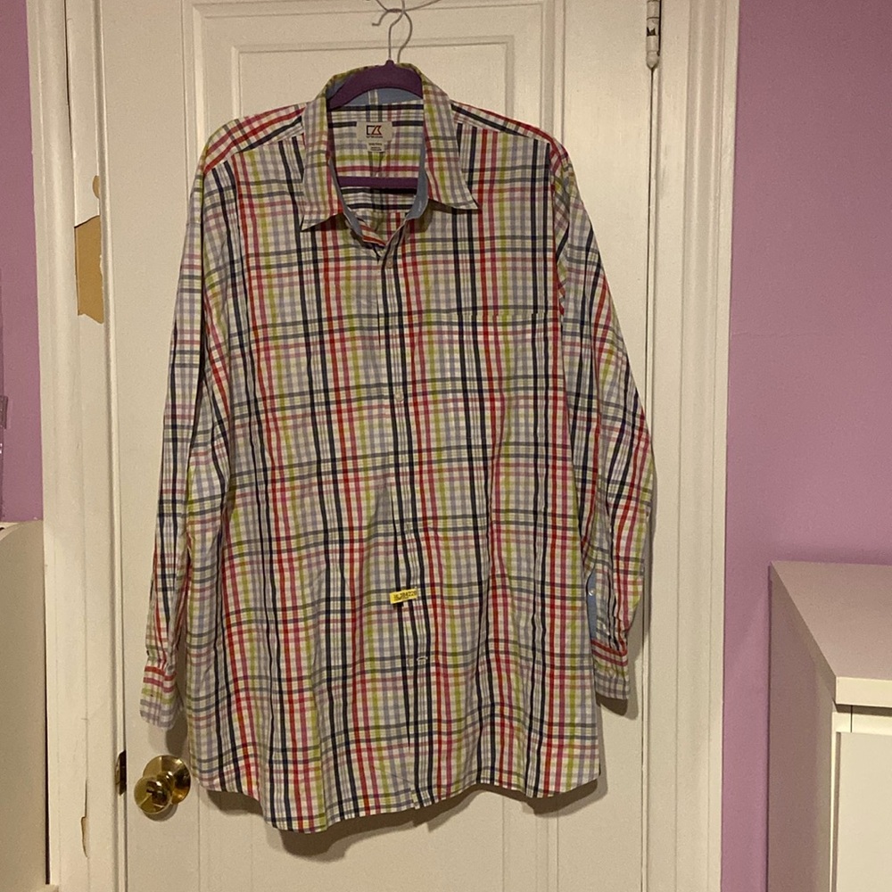 Plaid shirt with black red and green